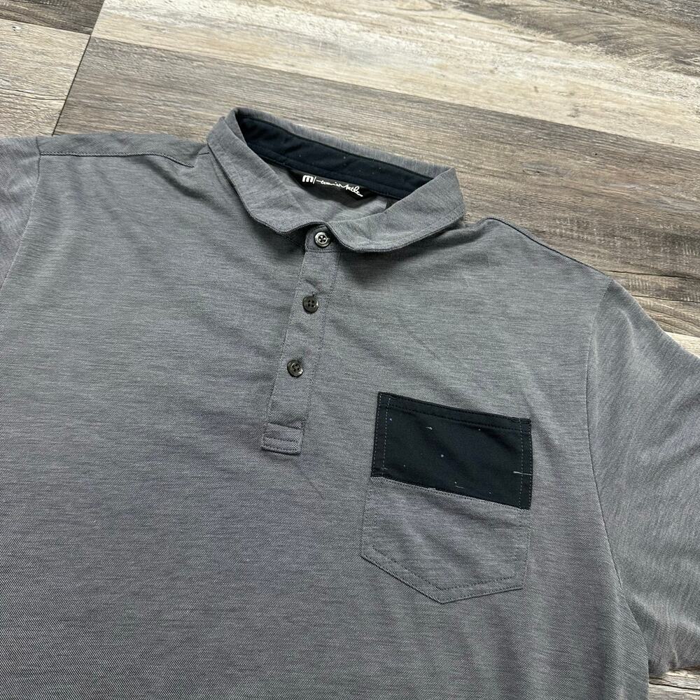 Travis Mathew‎ Polo Shirt Golf Two Tone Gray Black mens L Spandex Polyester EUC